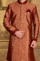 Maroon Jaquard Silk Brocade Indo western for Men (NMK-3590)