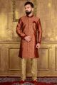 Maroon Jaquard Silk Brocade Indo western for Men (NMK-3590)