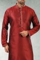 Maroon Jaquard Silk Brocade Kurta Pajama (NMK-5178)