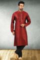 Maroon Jaquard Silk Brocade Kurta Pajama (NMK-5178)