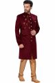 Maroon Sweat Velvet Indo Western for Men (NMK-4971)