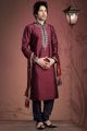 Maroon Tuffeta Designer Kurta Pajama (NMK-2057)