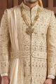 Mens Beige Art Silk Sherwani (NMK-7622)