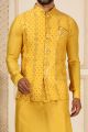 Mustard Art Silk with Mirror Work Nehru Jacket (NMK-6339)