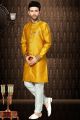 Mustard Giccha Silk Indo Western Kurta (NMK-3186)