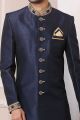 Navy Blue Art Banarasi Silk Indo Western (NMK-5974)