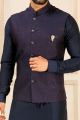 Navy Blue Art Banarasi Silk Nehru Jacket (NMK-6320)