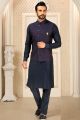 Navy Blue Art Banarasi Silk Nehru Jacket (NMK-6320)