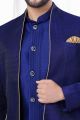 Navy Blue Art Dupion Jaquard Jacket Indo Western (NMK-7778)