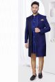 Navy Blue Art Dupion Jaquard Jacket Indo Western (NMK-7778)