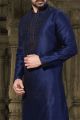 Navy Blue Art Dupion Kurta Pajama (NMK-2937)