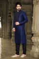 Navy Blue Art Dupion Kurta Pajama (NMK-2937)