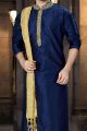 Navy Blue Art Dupion Regular Kurta Pajama (NMK-3759)