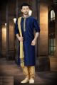 Navy Blue Art Dupion Regular Kurta Pajama (NMK-3759)