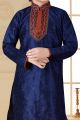 Navy Blue Art Silk Kids Kurta Pajama (NKK-651)