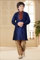 Navy Blue Art Silk Kids Kurta Pajama (NKK-651)