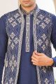 Navy Blue Art Silk Mens Kurta Jacket (NMK-8062)