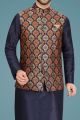 Navy Blue Art Silk Mens Nehru Jacket (NMK-5126)