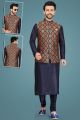 Navy Blue Art Silk Mens Nehru Jacket (NMK-5126)