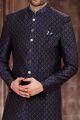 Navy Blue Art Silk Mens Sherwani (NMK-6878)