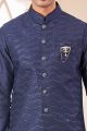 Navy Blue Art Silk Nehru Jacket for Men (NMK-8031)