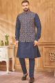 Navy Blue Art Silk Nehru Jacket (NMK-8003)