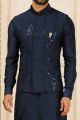 Navy Blue Art Silk with Mirror Work Nehru Jacket (NMK-6340)