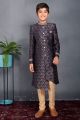 Navy Blue Banarasi Brocade Boys Sherwani (NKK-721)