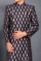 Navy Blue Banarasi Brocade Kids Sherwani (NKK-722)