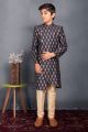 Navy Blue Banarasi Brocade Kids Sherwani (NKK-722)