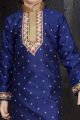 Navy Blue Banarasi Jaquard Kids Kurta (NKK-560)