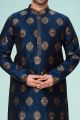 Navy Blue Banarasi Jaquard Kurta for Men (NMK-5081)