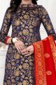 Navy Blue Banarasi Silk Salwar Suit (NWS-6370)