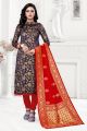 Navy Blue Banarasi Silk Salwar Suit (NWS-6370)