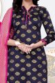 Navy Blue Banarasi Silk Salwar Suit (NWS-6378)