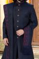 Navy Blue Banarasi Silk Sherwani (NMK-4357)