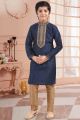 Navy Blue Banglori Silk Kids Kurta Pajama (NKK-670)