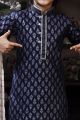 Navy Blue Cotton Printed Boys Kurta (NKK-764)