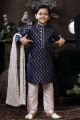 Navy Blue Cotton Printed Boys Kurta (NKK-764)