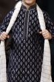 Navy Blue Cotton Printed Boys Kurta Pajama (NKK-743)