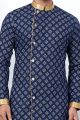 Navy Blue Cotton Printed Mens Indo Western (NMK-6926)