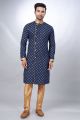 Navy Blue Cotton Printed Mens Indo Western (NMK-6926)