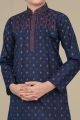 Navy Blue Cotton Silk Boys Kurta Pajama (NKK-701)