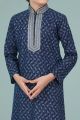 Navy Blue Cotton Silk Boys Kurta Pajama (NKK-708)