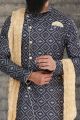 Navy Blue Cotton Silk Indo Western for Men (NMK-6783)