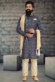 Navy Blue Cotton Silk Indo Western for Men (NMK-6783)