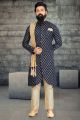 Navy Blue Cotton Silk Mens Indo Western (NMK-6782)