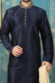 Navy Blue Dupion Art Silk Kurta Pajama for Men (NMK-3290)