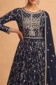 Navy Blue Faux Georgette Anarkali Salwar Suit (NWS-7001)