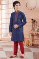 Navy Blue Jaquard Kids Kurta Pajama (NKK-673)